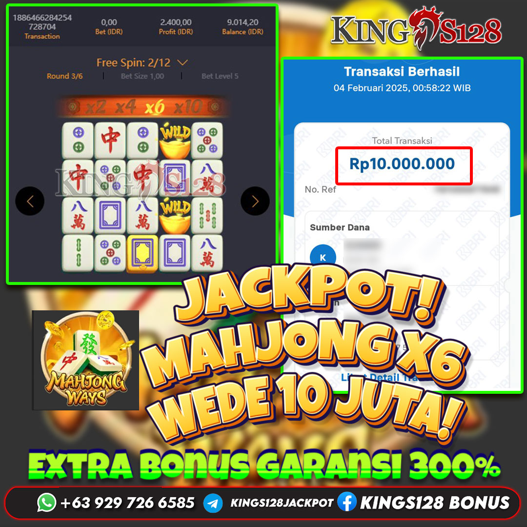 KINGS128 JACKPOT MAHJONG WAYS RP 10.000.000 ID : TEBOK***