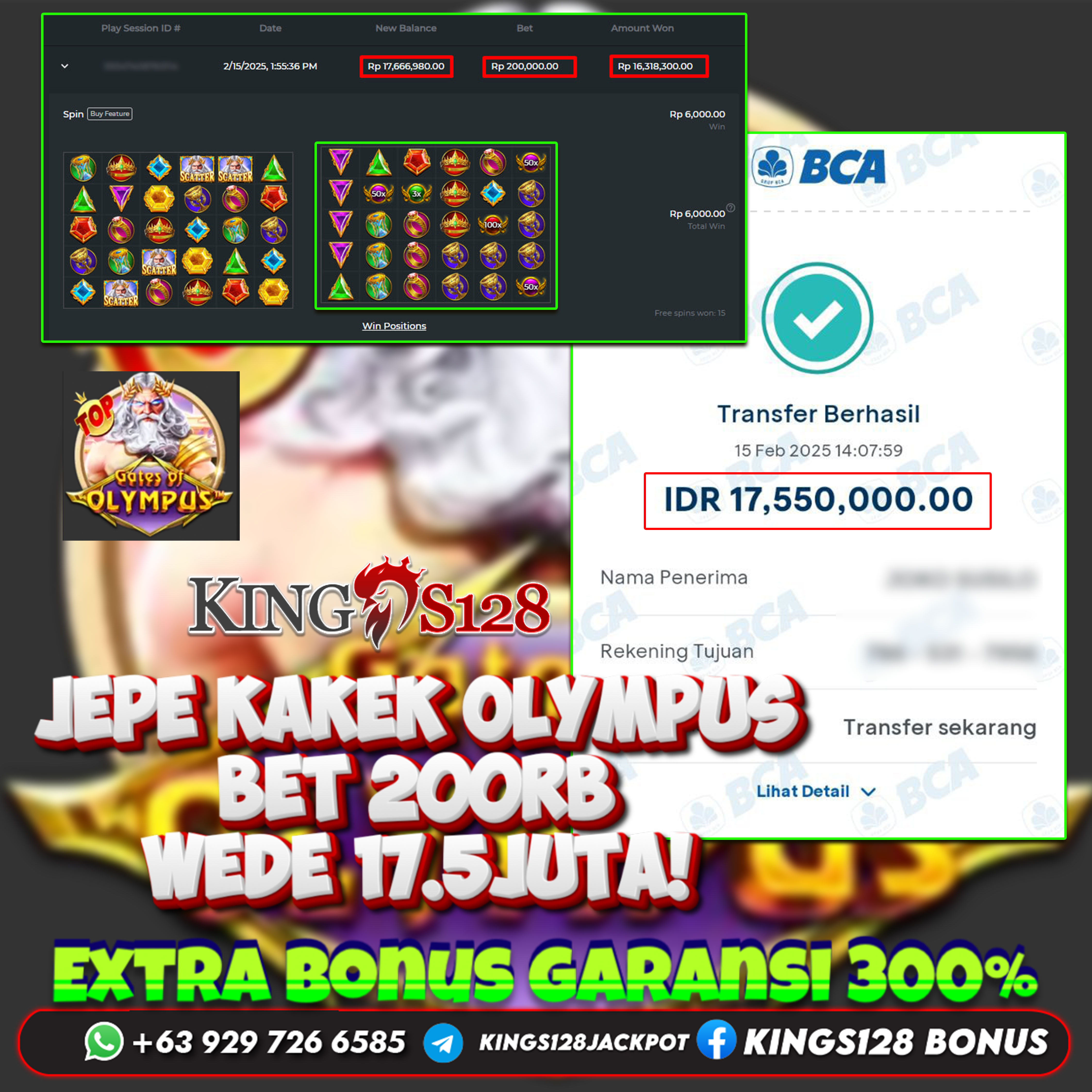 KINGS128 JACKPOT GATES OF OLYMPUS RP 17.550.000 ID : ADETA***