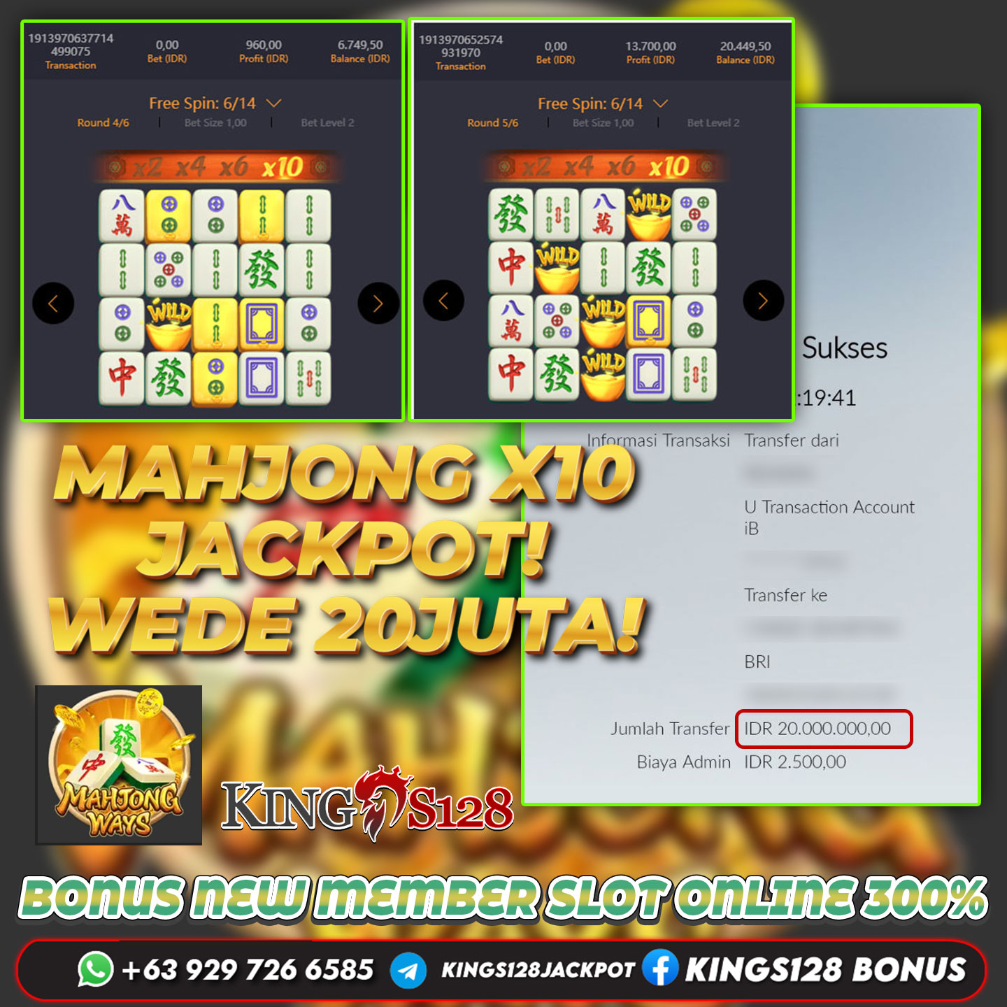 KINGS128 JACKPOT SLOT MAHJONG WAYS RP 20.000.000 ID : SAT***