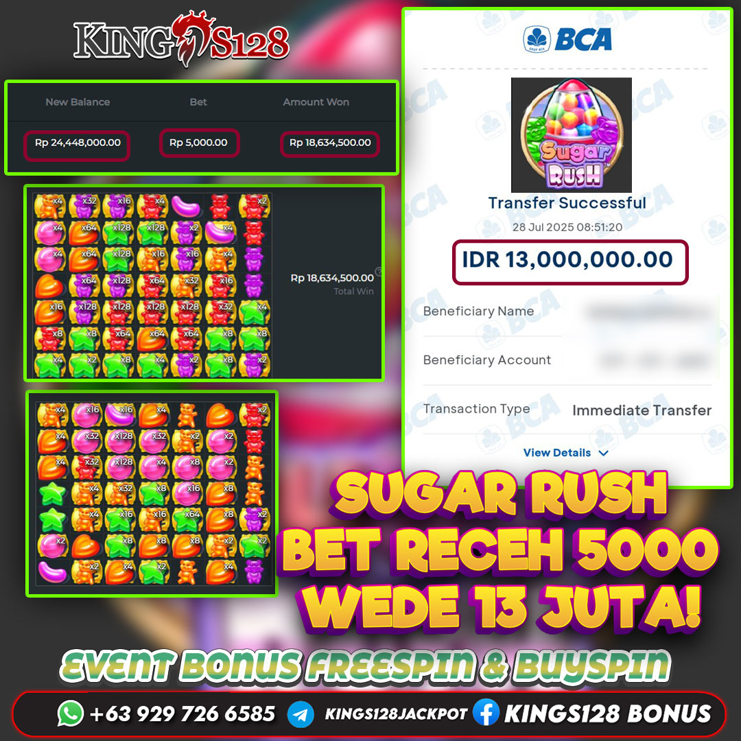 KINGS128 JACKPOT SLOT SUGAR RUSH 1000 RP 13.000.000 ID : HER***