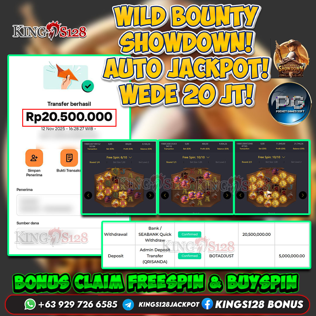 KINGS128 JACKPOT SLOT WILD BOUNTY SHOWDOWN RP 20.500.000 ID : ERIK***