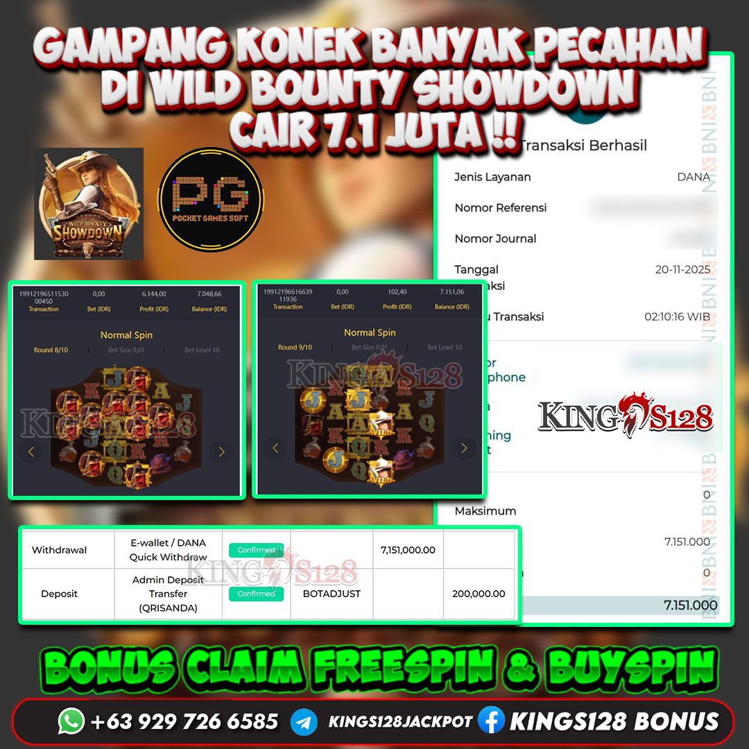 KINGS128 JACKPOT SLOT WILD BOUNTY SHOWDOWN RP 7.151.000 ID : RIM***