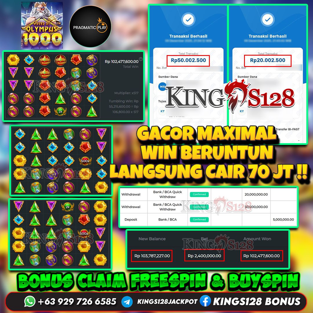 KINGS128 JACKPOT SLOT GATES OF OLYMPUS 1000 RP 70.000.000 ID : UYA***