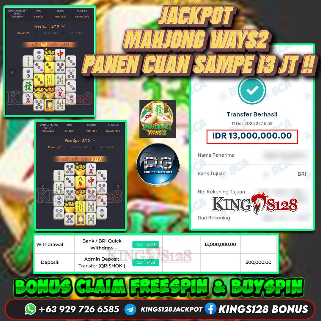 KINGS128 JACKPOT SLOT MAHJONG WAYS 2 RP 13.000.000 ID : JOH***