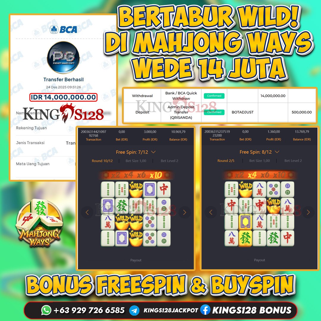 KINGS128 JACKPOT SLOT MAHJONG WAYS RP 14.000.000 ID : ELI***