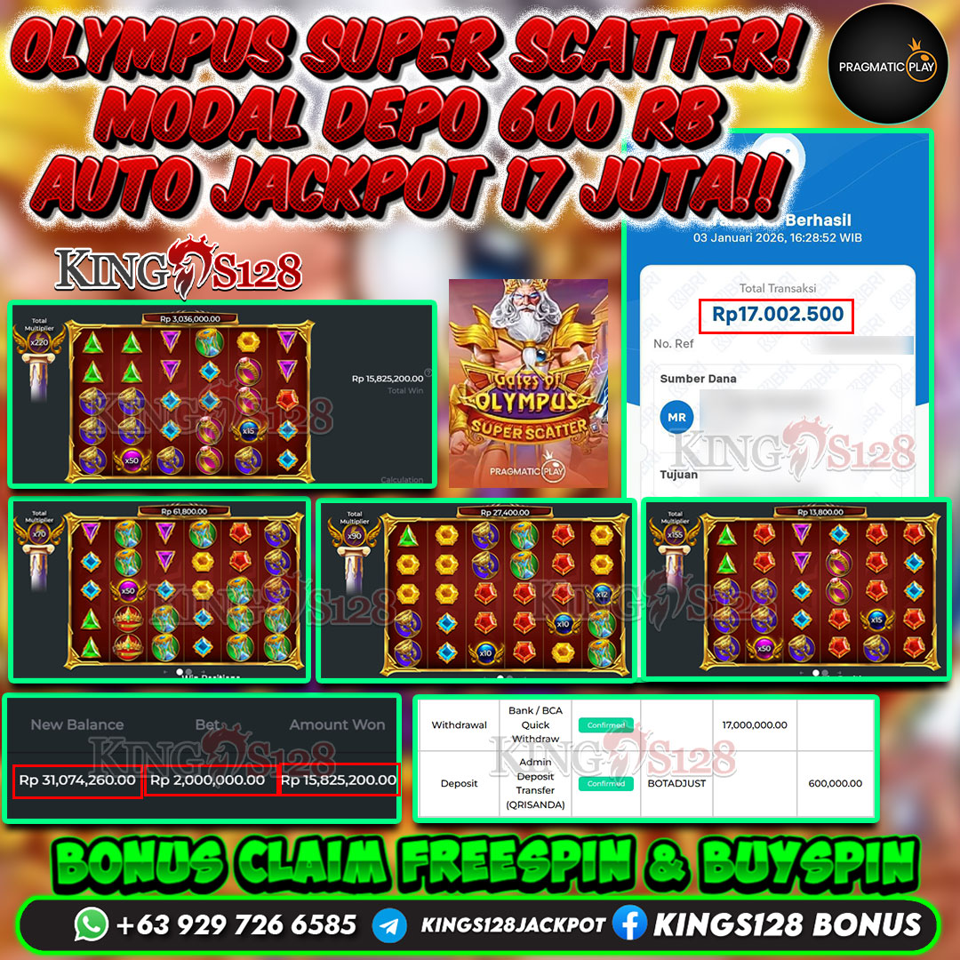 KINGS128 JACKPOT SLOT GATES OF OLYMPUS SUPER SCATTER RP 17.000.000 ID : FBR***