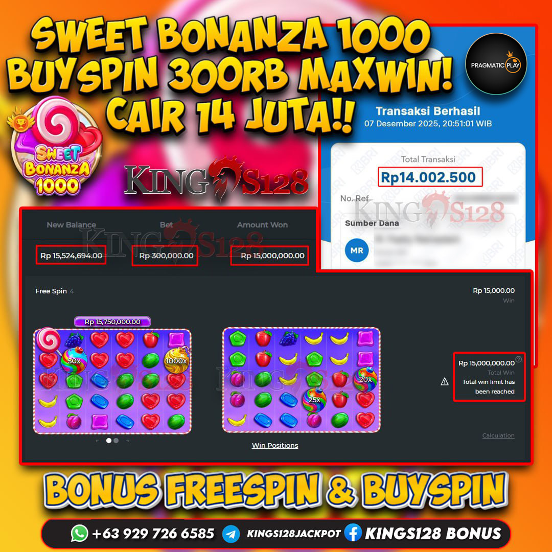KINGS128 JACKPOT SLOT SWEET BONANZA 1000 RP 14.000.000 ID : KIO***