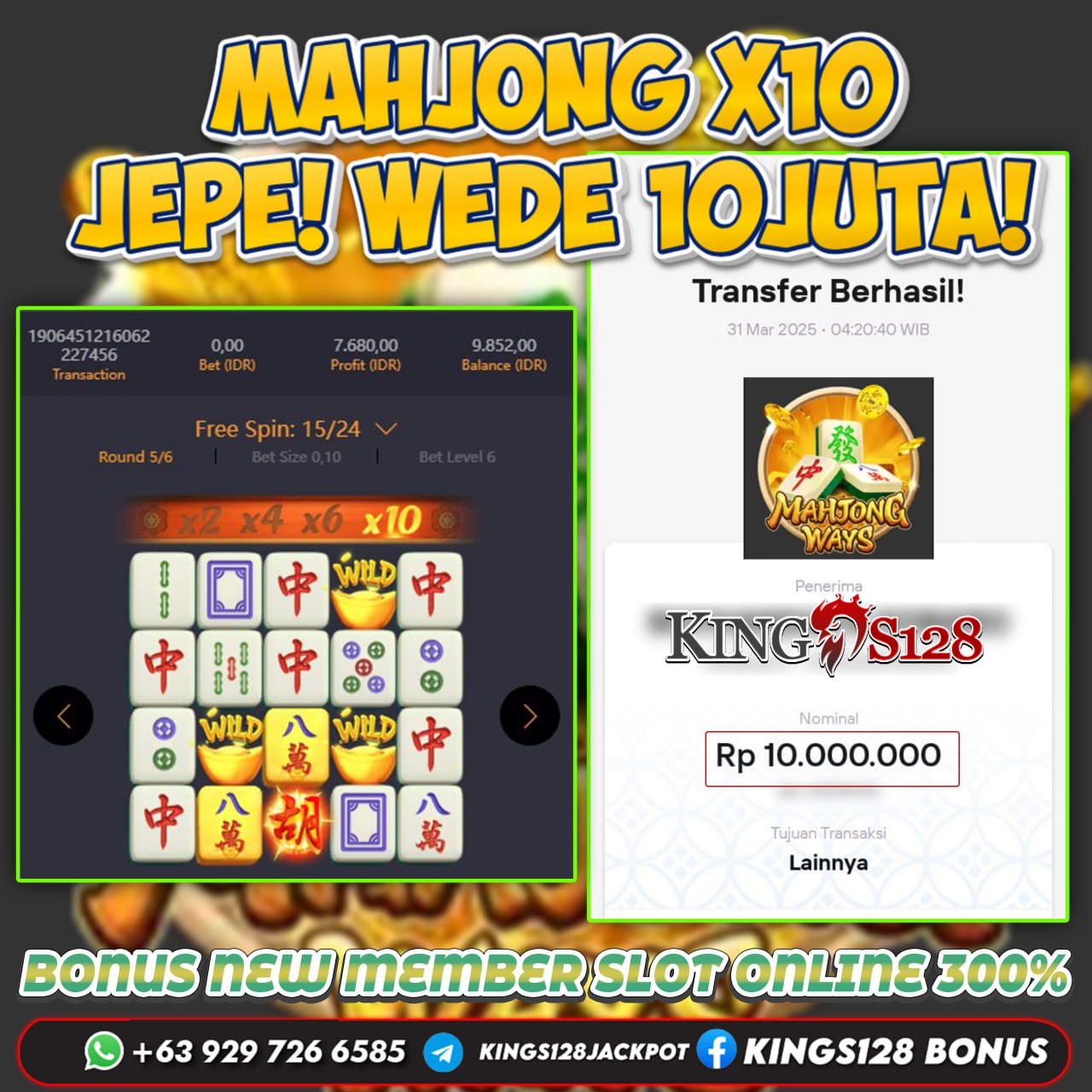 KINGS128 JACKPOT SLOT MAHJONG WAYS RP 10.000.000 ID : MOR***
